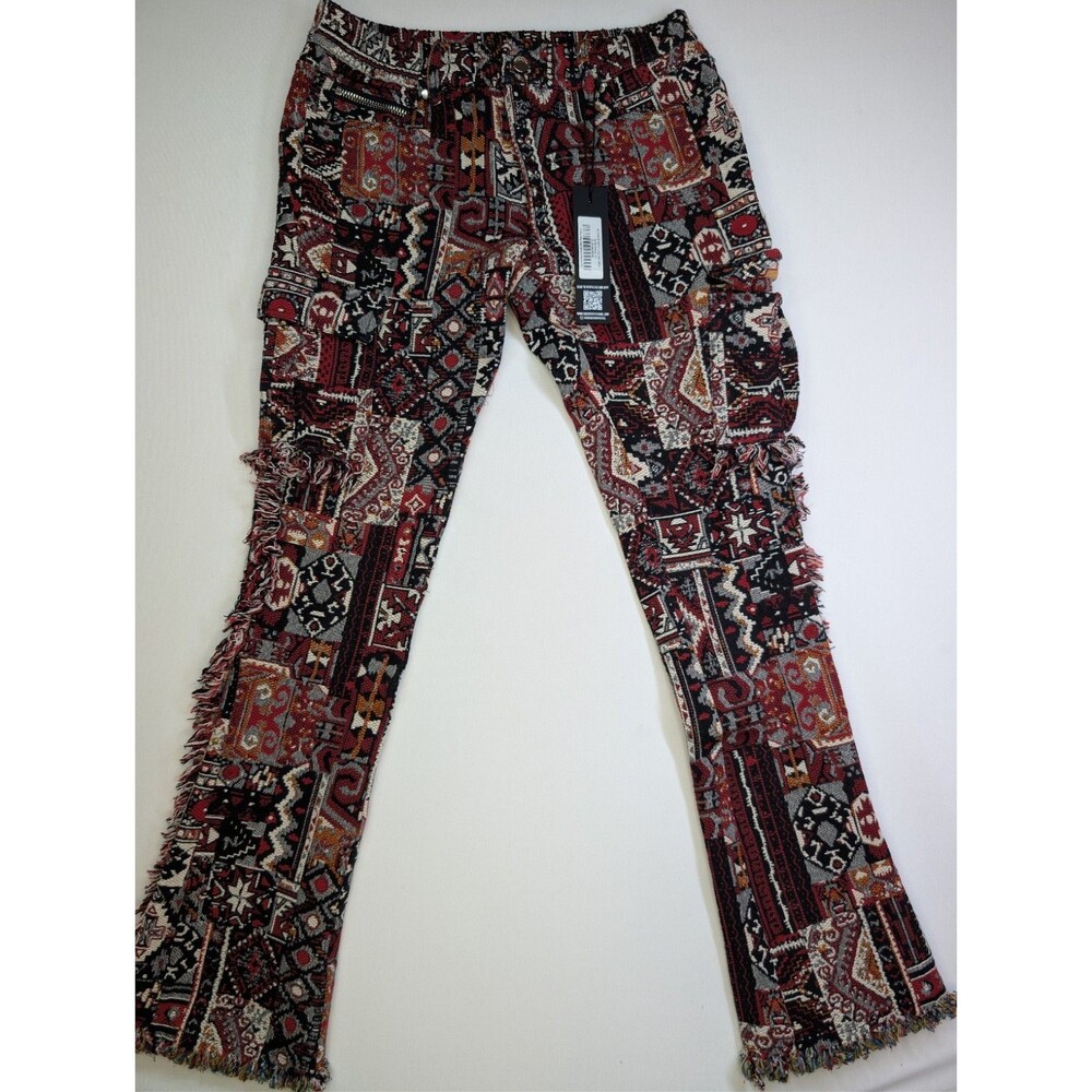 Rockstar Original Ayami Tapestry Flare Pants Mens 32 Black Multi Cargo NWT NEW